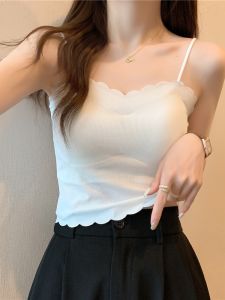 Áo Ba Lỗ Nữ Dáng Ôm Ngắn Mỏng Có Đệm Ngực Dây Đeo Vai Áo Lót Gợi Cảm Mùa Hè 2024 Áo Ba Lỗ Cổ Chữ V Màu Trơn Đa Năng