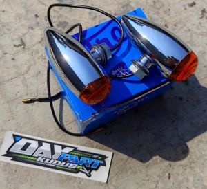 LAMPU SEN SEIN RETING MOTOR MODEL LANCIP ROKET MINI SIMPLE BESI CROM KROM IMPORT BORN FREE IMPOR BORNFREE CUSTUM JAPSTYLE JAPS HONDA CB GL 100 CB 125 CB 100 GL MAX PRO NEOTECH LAMPU SIGNAL RETING RETENG BESI POLOS MOTIF SEPASANG 2 PCS KANAN KIRI