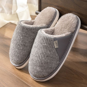 Winter Short Plush Mens Cotton Slippers Anti-Slip Soft-Soled Womens Slippers Warm Flat-Soled Home Slippers Large-Size 48-49