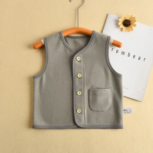 Baby Cotton Vest Single Layer Thin Outerwear Childrens Pure Color Artistic Korean Style Spring Autumn Seasonal Infant Clothes