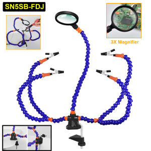 Toolour Helping Hands Soldering Tool Third Hands Solder Flexible Arms with 3X Magnifying Glass Clamping Base Welding PCB Holder