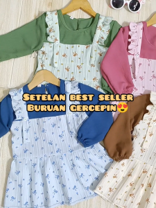 Setelan Anak Perempuan Flora Usia 1-8 Tahun Terbaru Bahan Crenkle Ratu Mix Polos
