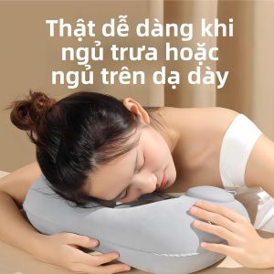 MONLEYTA | Đệm U Inflatable Đồ ngủ du lịch cầm tay Đệm xe lửa dài ngày Máy bay Đệm cổ Đệm U ép nút Đệm du lịch