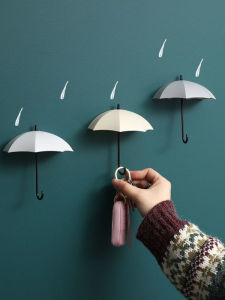 Creative Hole Punch Adhesive Wall Hooks for Umbrella Key Kitchen Bathroom Strong Sticky Hooks Cute Design Bathroom Tools