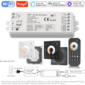 Tuya WIFI CCT LED Strip Dimmer Switch 12V Wireless 2.4G RF WW CW Controller Work with Smart Life Google Assistant 2 Channel WT1
