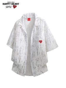 CHARLES JANGS HAPPY HEART | Men Casual Cuban Collar Short Sleeve Blended Shirt