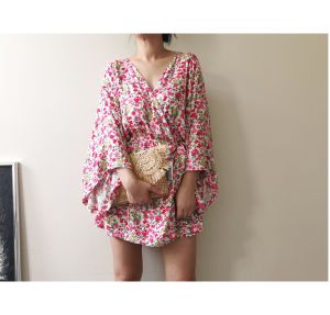 DaVee | Kimono women beach cardigan dress bikini cover up womens printing beach party dress poplin wrap dress Nightdress Sleepwear Homewear