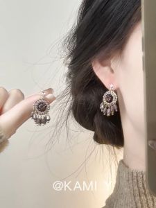 KAMI Y Retro Ethnic Tassel Earrings Womens Fashion Simple Match Personal Small Atmosphere Ear Jewelry Alloy Embedded Artificial Gem