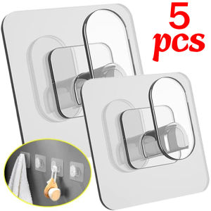5Pcs Self Adhesive Transparent Hooks Wall Mounted Traceless Glue Hang Rack Waterproof Bathroom Kitchen Towels Punch Free Storage Hook