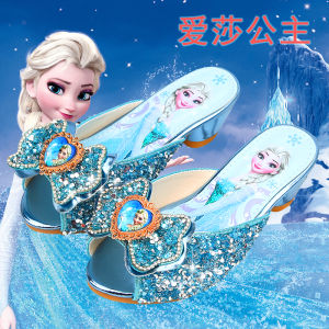 Princess Elsa Girls High Heel Slippers Summer Crystal Shoes Childrens Frozen Fashion Outdoor Baby Slippers Breathable Slip-On
