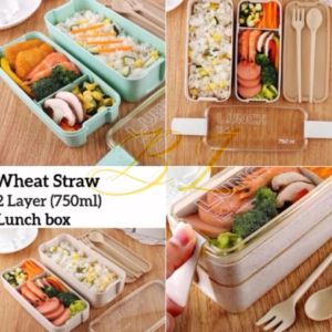 KNK Japanese Style 3 Layer 900ml 2 Layer 750ml Wheat Straw Lunch Box Portable Picnic Food Container