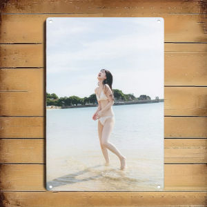 2D Flat Print Wall Art 1-Panel Set White Bikini Girl Beach Smile Theme Painting for Living Room Bedroom Corridor Kitchen Decor