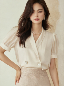 Roey s house | Elegant Puffed Sleeve Blouse with Acetate Panels