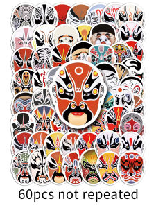 60 Pieces Do Not Repeat Chinese Style Peking Opera Huadan Facial Makeup Stickers Suitcase Refrigerator Luggage Waterproof Car Stickers