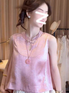 chaqi | Áo vest không tay phong cách Trung Hoa nhẹ nhàng thanh lịch Áo sơ mi nhỏ dáng rộng không đều mát mẻ Áo chui đầu màu trơn