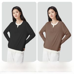 Miiow | Loose Knitted Round Neck T-Shirt Color Block Base Layer Top For Plus Size Women Cat Person Brand Casual Wear Autumn Spring