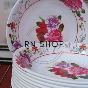 6 PCS PIRING MAKAN 23 CM MELAMIN ULIR MOTIF RED ROSE TERBARU DAN TERLARIS BAHAN TEBAL ANTI PECAH