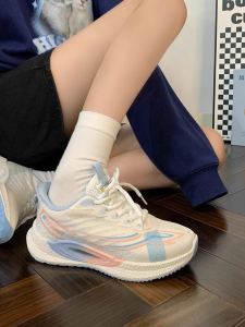 Womens Lightweight Running Shoes Durable Mesh Breathable Cross-Lace Design Shock-Absorption Versatile Style Sporty Casual Footwear