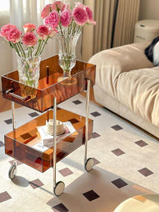 Acrylic Vintage Small Cart Storage Rack Sofa Side Table Multi-Function Kitchen Mobile Snack Storage ชั้นวางของแบบเคลื่อนที่