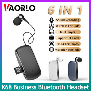VAORLO Meeting Voice Recording Wireless Headphone 6 IN 1 Recorder/MP3 TF Card Play/One-Click Photo/Vibration Reminder Lavalier Business Sport With Mic Noice Cancelling Bluetooth 5.3 Earphone
