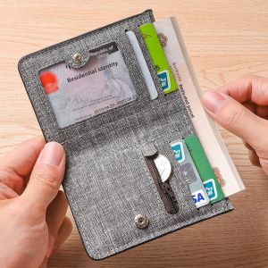 Mens minimalist vertical canvas wallet with multiple card slots personalized student wallet ultra-thin folding small wallet