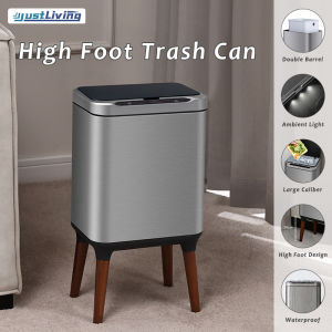 JustLiving 1PC 9/13L Trash Can with Lid Luxury Kitchen Living Room Bedroom Tall Paper Basket Trash Can Intelligent Sensor Trash Can Office Stainless Steel High Foot with Lid Large Capacity