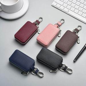 Men Genuine Leather Belt Hang Large Capacity Key Organizer Zipper