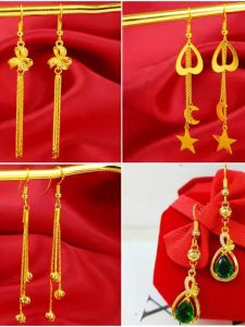Elegant Long Tassel Simulated Gold Sand Gold Earrings for Women Fashionable Retro Ethnic Style Alloy Ear Jewelry