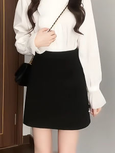 Váy Ngắn Cạp Cao Màu Đen Cho Nữ Mùa Thu Đông 2025 Váy Ngắn Chữ a Len Dệt Kim Cạp Cao Ôm Sát Cơ Thể Cho Nữ