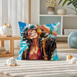 Bandai | One Piece Gear Five Luffy Anime Plush Pillow Cover Soft Short Plush Cushion Cover For Sofa Bedroom Home Decor Gift Decoration