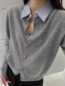 Red Knitting Lapel Blouse Collar Fake Two Pieces Sweaters Easiest for Match Cardigan European Station 2023 Autumn and Winter Undershirt Tops