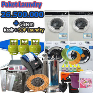 Paket Usaha Laundry Kiloan 2 Pasang Mesin Cuci dan Pengering dan Kelengkapan Laundry lainnya
