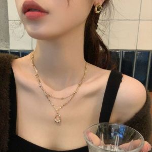 Korean Style Double Layered Necklace Sweater Chain Minimalist Cool Vintage Luxury Fashion Jewelry for Women Fresh out New Model