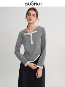 DUSHU | Plus Size Color Block Henry Collar Fashionable Workwear T-shirt