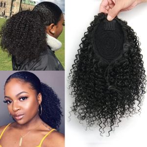 Synthetic Short Afro Kinky Curly Ponytail Hair Piece for African American Ponytail Extension Afro Kinky Curly Ponytail for Women