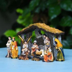 [Lightnice] 12PCS Christmas Religious Manger Decor Jesus Statue Figurines Ornament Home Gifts Decors Beautiful Craft Resin Nativity Scene Set