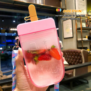 Summer Outdoor Water Bottle with Straw Portable Rope Travel Water Bottles Student Girls Water Cup Juice Drinking Bottle BPA Free