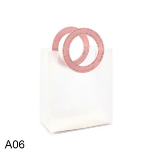5pcs Transparent Frosted Tote Bags Macaron Color Solid Color Round Handle Wedding Souvenir PVC Bags Birthday Engagement Supplies