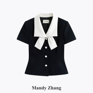 Luxurious Black Acetate Contrast Bow Short Jacket