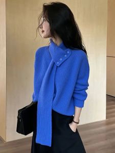 SHANGSHA | Atmospheric Stylish Unique Blue Pullover