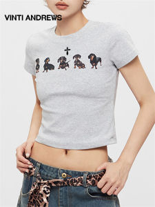 Dachshund Print Round Neck Slim Fit Short Sleeve T-Shirt