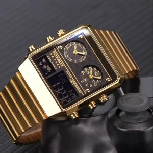 FOXBOX New Creative Square Watch Men Top Brand Luxury Digital Watch Fashion Dual Display Watches For Men Relogio Masculino+BOX