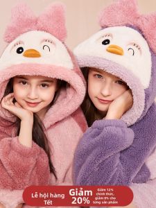 Áo Choàng Nhung Dài Cho Trẻ Em Len San Hô
