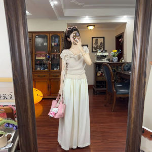 XUECAIQI | Slimming and Youthful Appearance Short Sleeve Wide Leg Pants Set