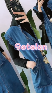 Setelan Wanita Kekinian Lania Set WD Bahan Jeans Premium Aplikasi Bordir M L XL XXL Oneset Jeans Korean Style Terbaru Setcel Remaja Viral Ootd Hijab