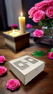 Wooden Gift Box 22x22x7cm | Geometric Laser-Cut Lid | Hamper Box | HL Makes - FB25-50