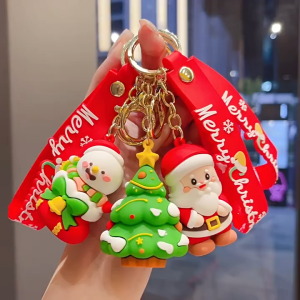 Cute 3D Christmas Keychain Soft PVC Cartoon Santa Reindeer Xmas Figure Key Ring Merry Christmas Ba
