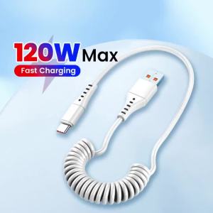 Cáp USB 120W Sạc Nhanh Có Thể Thu Vào USB A Sang Type-C Cho iPhone Samsung Xiaomi Huawei Oneplus - Cáp Dữ Liệu TPE/TPU