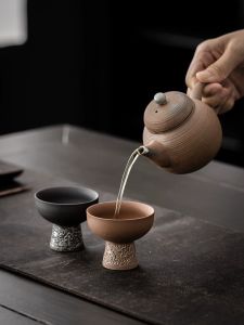 Kong Ji Zhai Ancient Rock Mud Silver-Decorated High-Stem Ceramic Gongfu Tea Cup Single Small Size Tea Drinking Cup