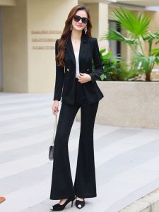 MUBEELE | Elegant Black Shiny Womens Fashionable Professional Suit Set Two-Piece Spring New Arrival Polyester Fabric Formal Wear